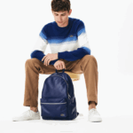 Men Lacoste V0ZN2047 Blue Depths E62 LIVE Signature Print Zippered Backpack