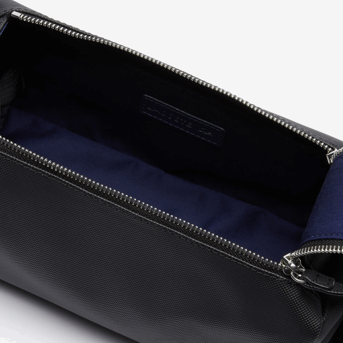 Men Lacoste V0ZN2053 Black 000 Classic Double Zip Petit Pique Toiletry Kit - Image 4