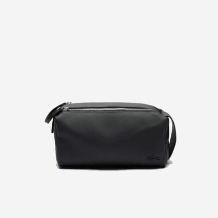 Men Lacoste V0ZN2053 Black 000 Classic Double Zip Petit Pique Toiletry Kit