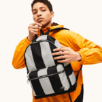 Men Lacoste V0ZN2055 Noir Blanc 279 LIVE Detachable Pouch Striped Backpack