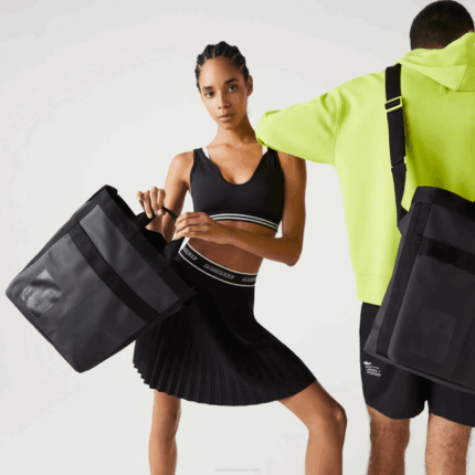Men Lacoste V0ZN2057 Noir Lime K68 Signature Print Water-Repellent Tote Bag