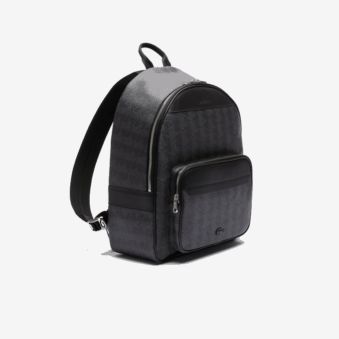 Men Lacoste V0ZN2058 Monogram Noir Gris H45 The Blend Monogram Canvas Backpack - Image 5
