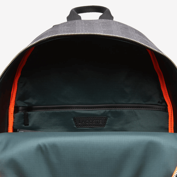 Men Lacoste V0ZN2058 Monogram Noir Gris H45 The Blend Monogram Canvas Backpack - Image 6