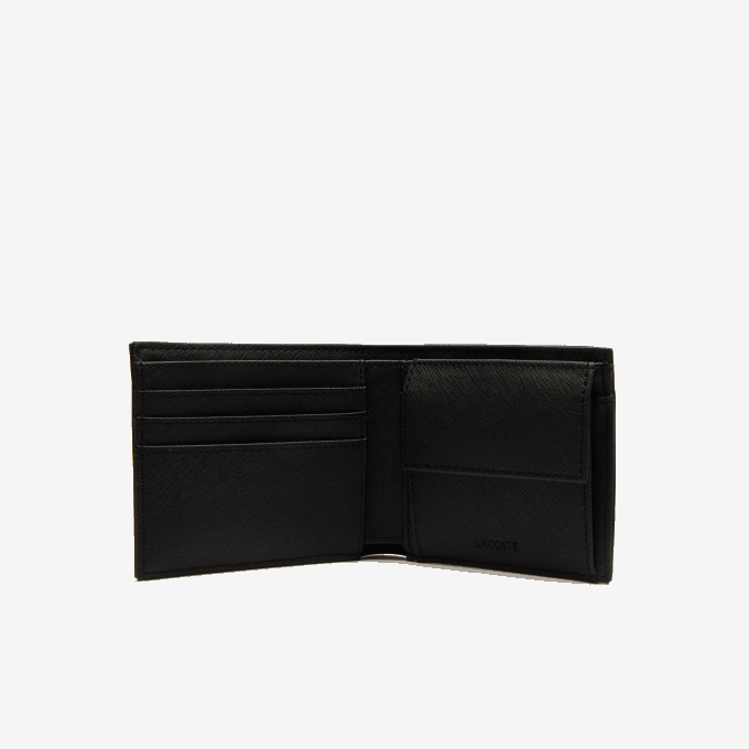 Men Lacoste V0ZN2060 Black 000 Classic Petit Pique Three Card Wallet - Image 2