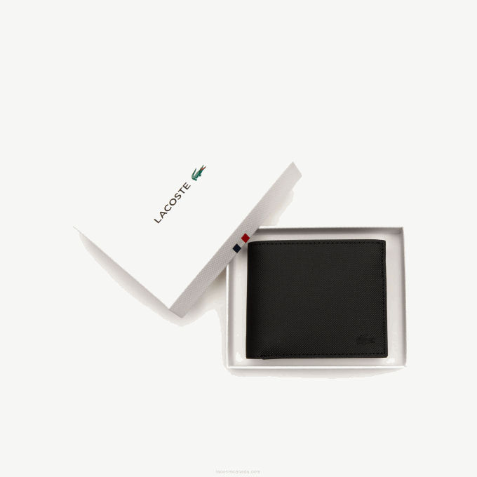 Men Lacoste V0ZN2060 Black 000 Classic Petit Pique Three Card Wallet - Image 3