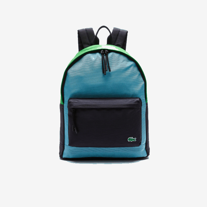 Men Lacoste V0ZN2069 Abime Malachite Azur H77 Colorblock Canvas Backpack - Image 2