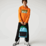 Men Lacoste V0ZN2069 Abime Malachite Azur H77 Colorblock Canvas Backpack