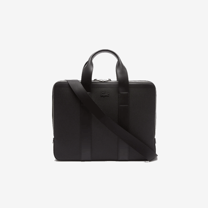 Men Lacoste V0ZN2074 Black 000 Chantaco Pique Leather Extra Slim Computer Bag - Image 2