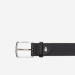 Men Lacoste V0ZN2075 Black 000 Engraved Buckle Texturised Leather Belt - Image 2