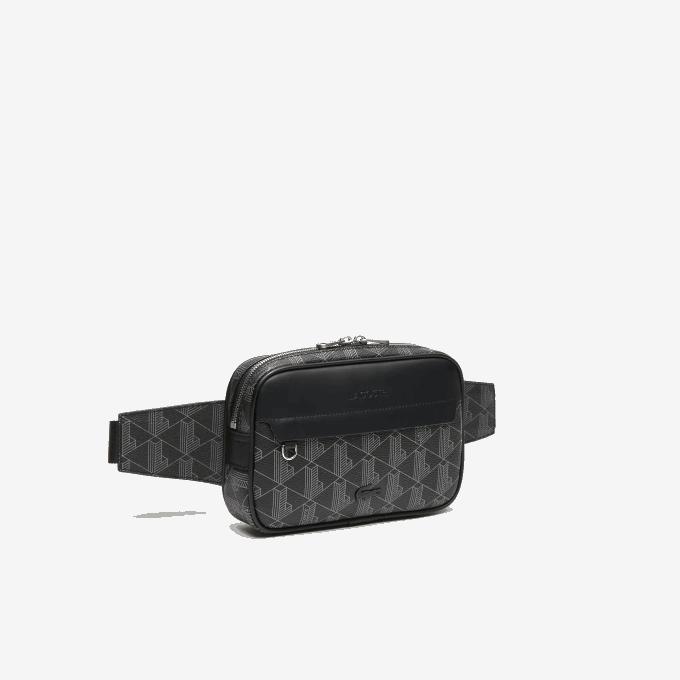 Men Lacoste V0ZN2080 Monogram Noir Gris H45 The Blend Monogram Print Bag - Image 3