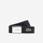 Men Lacoste V0ZN2081 166 Engraved Buckle Woven Fabric Belt