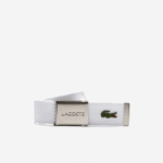 Men Lacoste V0ZN2083 1 Engraved Buckle Woven Fabric Belt