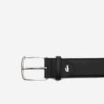 Men Lacoste V0ZN2087 Black 000 Engraved Buckle Pique Canvas Belt - Image 2