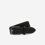 Men Lacoste V0ZN2087 Black 000 Engraved Buckle Pique Canvas Belt