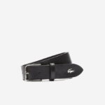 Men Lacoste V0ZN2093 Black 000 Metal Crocodile Stitched Leather Belt