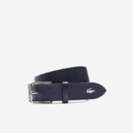 Men Lacoste V0ZN2094 Dark Sapphire B88 Metal Crocodile Stitched Leather Belt