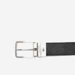 Men Lacoste V0ZN2098 Black 000 Engraved Buckle Grained Leather Belt - Image 2