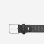 Men Lacoste V0ZN2099 Monogram Noir Gris H45 Monogram Tongue Buckle Woven Belt - Image 2