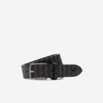 Men Lacoste V0ZN2099 Monogram Noir Gris H45 Monogram Tongue Buckle Woven Belt