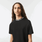Men Lacoste V0ZN209 Black 031 Regular Fit Branded Collar T-Shirt - Image 2