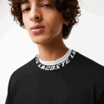 Men Lacoste V0ZN209 Black 031 Regular Fit Branded Collar T-Shirt - Image 4