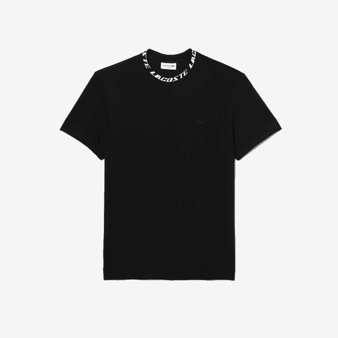 Men Lacoste V0ZN209 Black 031 Regular Fit Branded Collar T-Shirt - Image 5