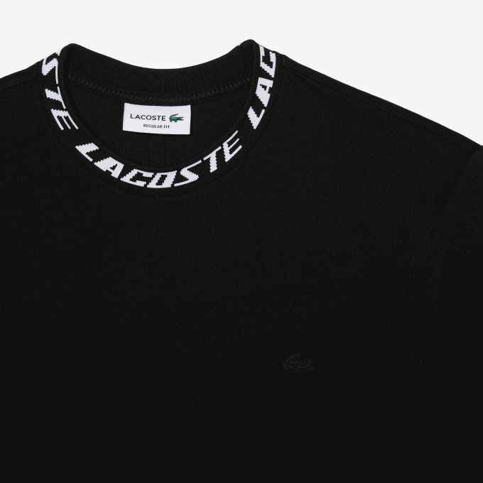 Men Lacoste V0ZN209 Black 031 Regular Fit Branded Collar T-Shirt - Image 6