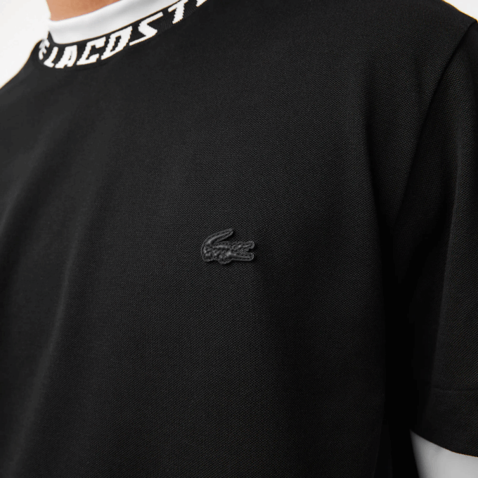 Men Lacoste V0ZN209 Black 031 Regular Fit Branded Collar T-Shirt - Image 7