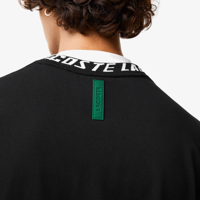 Men Lacoste V0ZN209 Black 031 Regular Fit Branded Collar T-Shirt - Image 8