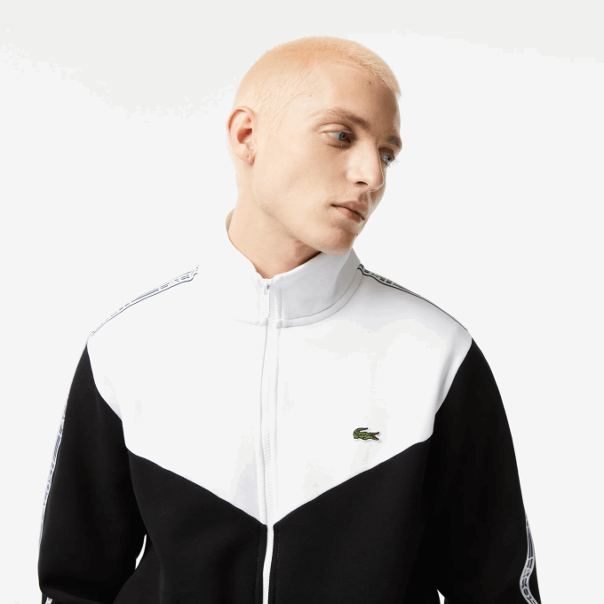 Men Lacoste V0ZN20 Black White 258 Classic Fit Colorblock Zipped Sweatshirt - Image 2