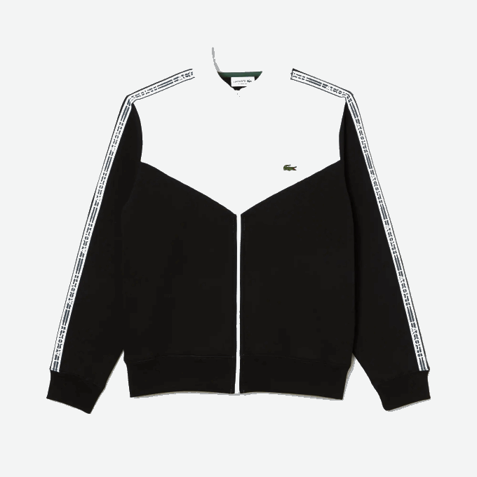 Men Lacoste V0ZN20 Black White 258 Classic Fit Colorblock Zipped Sweatshirt - Image 4