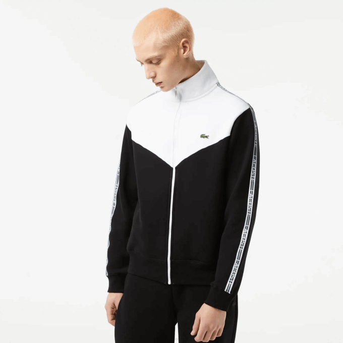 Men Lacoste V0ZN20 Black White 258 Classic Fit Colorblock Zipped Sweatshirt - Image 1