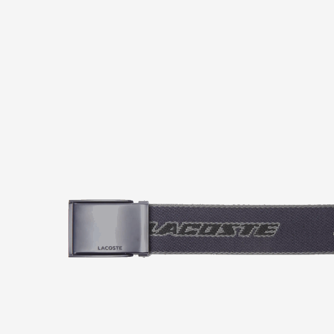 Men Lacoste V0ZN2114 Abimes Dark Shadow Noir L12 Contrast Branded Canvas Belt - Image 2