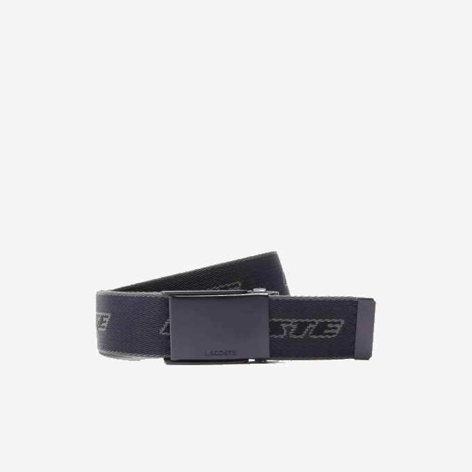 Men Lacoste V0ZN2114 Abimes Dark Shadow Noir L12 Contrast Branded Canvas Belt - Image 1
