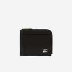 Men Lacoste V0ZN2134 Black 000 Contrast Inscription Zip Card Holder