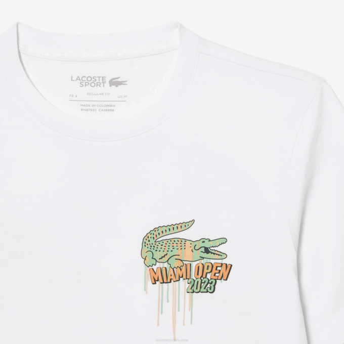 Men Lacoste V0ZN215 White 001 Sport Miami Open Edition T-shirt - Image 6