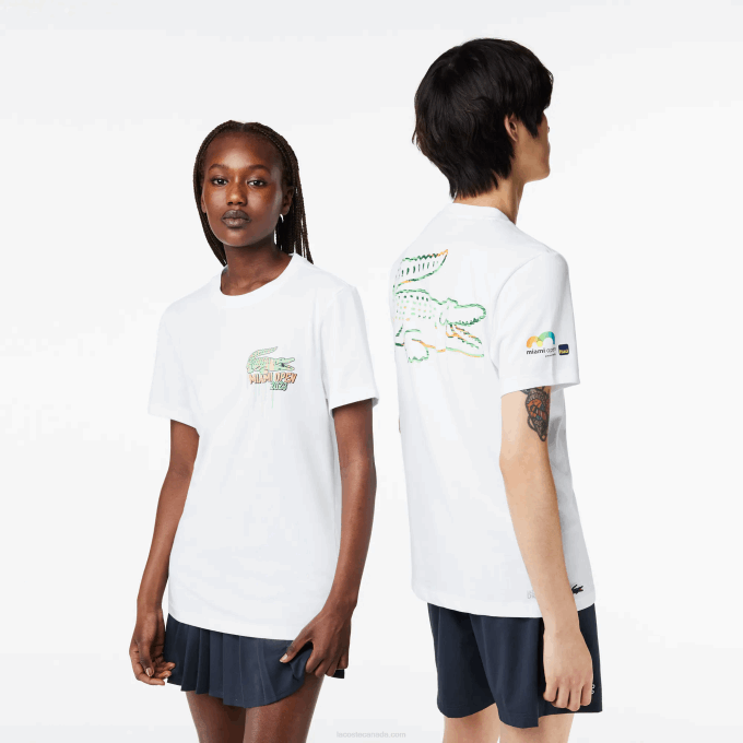 Men Lacoste V0ZN215 White 001 Sport Miami Open Edition T-shirt - Image 1