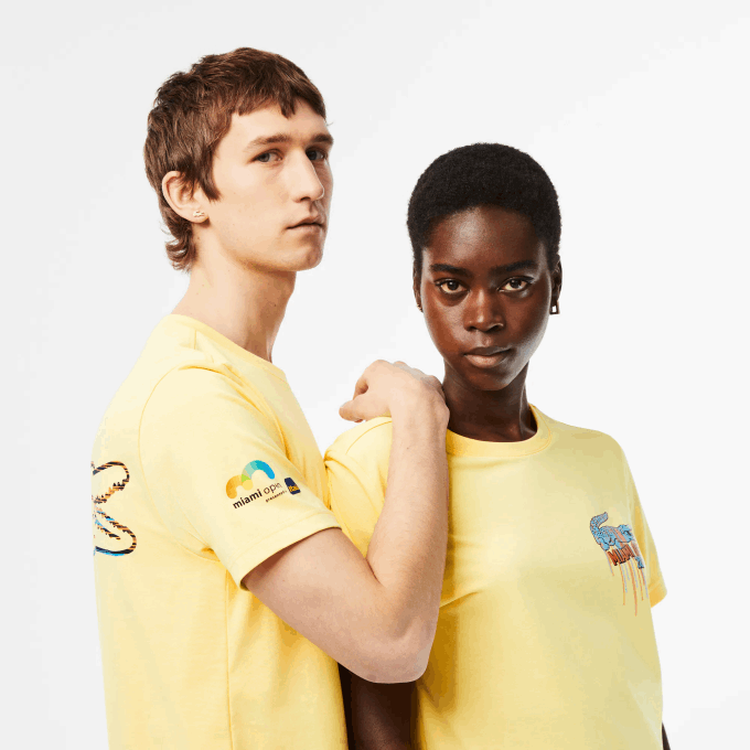 Men Lacoste V0ZN216 Yellow 107 Sport Miami Open Edition T-shirt - Image 2