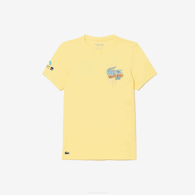 Men Lacoste V0ZN216 Yellow 107 Sport Miami Open Edition T-shirt - Image 4