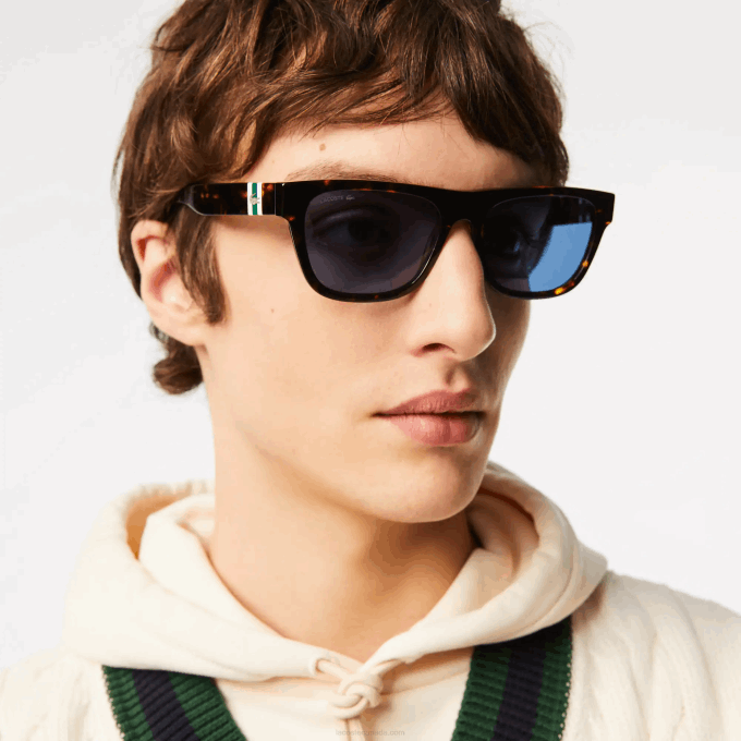 Men Lacoste V0ZN2184 Matte Havana 230 Scale-Style Rectangle Acetate L.12.12 Sunglasses - Image 1