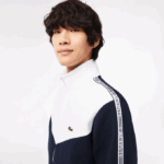 Men Lacoste V0ZN21 Navy Blue White 525 Classic Fit Colorblock Zipped Sweatshirt - Image 2