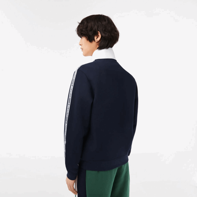 Men Lacoste V0ZN21 Navy Blue White 525 Classic Fit Colorblock Zipped Sweatshirt - Image 3