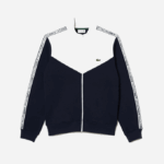 Men Lacoste V0ZN21 Navy Blue White 525 Classic Fit Colorblock Zipped Sweatshirt - Image 4