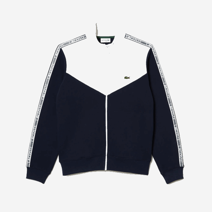 Men Lacoste V0ZN21 Navy Blue White 525 Classic Fit Colorblock Zipped Sweatshirt - Image 4