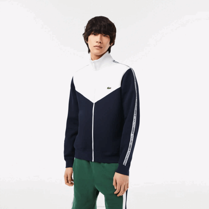 Men Lacoste V0ZN21 Navy Blue White 525 Classic Fit Colorblock Zipped Sweatshirt - Image 1