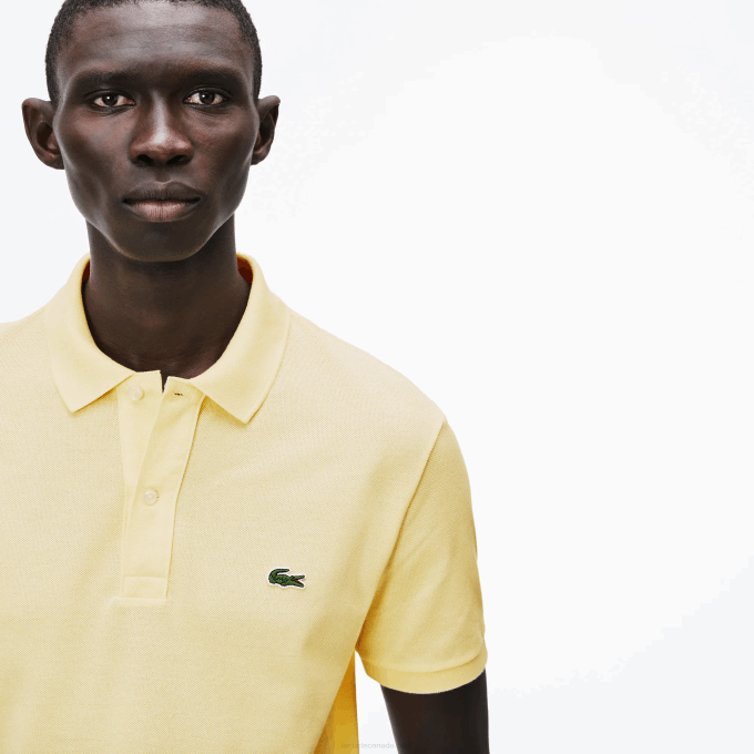 Men Lacoste V0ZN220 Yellow 107 Original L.12.12 Slim Fit Polo - Image 4