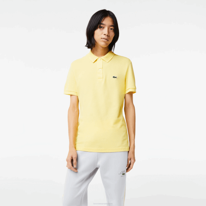 Men Lacoste V0ZN220 Yellow 107 Original L.12.12 Slim Fit Polo - Image 1