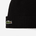 Men Lacoste V0ZN2227 Black 031 Ribbed Wool Beanie - Image 2