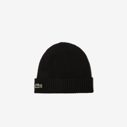 Men Lacoste V0ZN2227 Black 031 Ribbed Wool Beanie