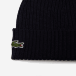 Men Lacoste V0ZN2228 Navy Blue 166 Ribbed Wool Beanie - Image 2